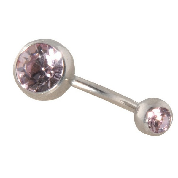 Surgical Stainless Steel - 14 Gauge Curved Double Gem Navel Bells