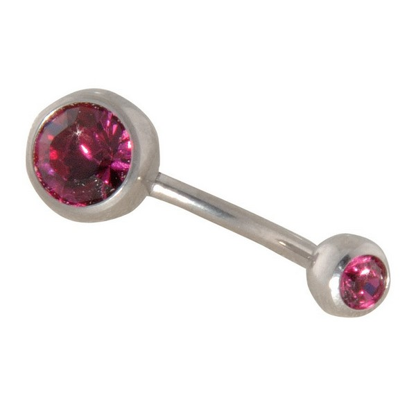 Surgical Stainless Steel - 14 Gauge Curved Double Gem Navel Bells
