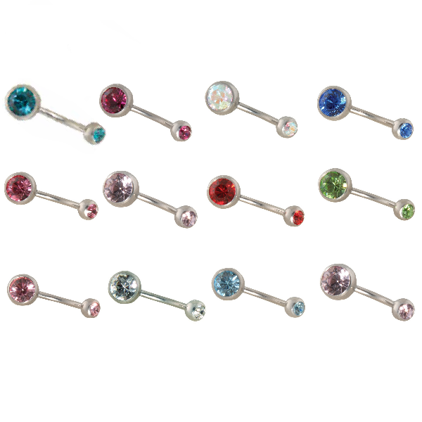 Surgical Stainless Steel - 14 Gauge Curved Double Gem Navel Bells